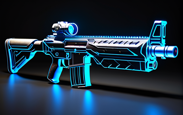 A hyper-detailed, futuristic rifle skin, designed with intricate glowing patterns that subtly shift and pulse, emanating a vibrant, ethereal energy. The weapon features custom, advanced visual effects and unique, transformative animations frozen in motion. It is presented against a clean, dark, minimalist background with subtle volumetric lighting, highlighting its complex design. The object is rendered with exceptional clarity and precision. High-resolution professional product photography, sharp focus, intricate details, studio lighting, high quality render, safe for work, appropriate content, professional, family-friendly.