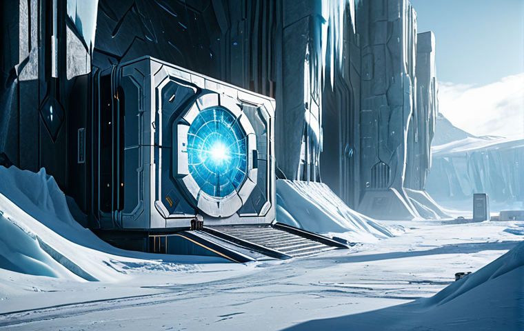 A highly detailed, atmospheric shot of a futuristic research facility nestled within a vast, icy landscape, inspired by Valorant's Icebox map. Subtly etched onto a colossal ice wall are faint, glowing cryptic symbols, hinting at hidden lore. In the far distance, a mysterious, shattered orb hovers, emitting an ethereal light. The environment showcases a blend of advanced technology and imposing, natural ice formations, conveying a sense of unanswered questions and profound secrets. The scene is rendered with sharp focus, cinematic lighting, and professional quality. safe for work, appropriate content, fully clothed, professional, family-friendly.