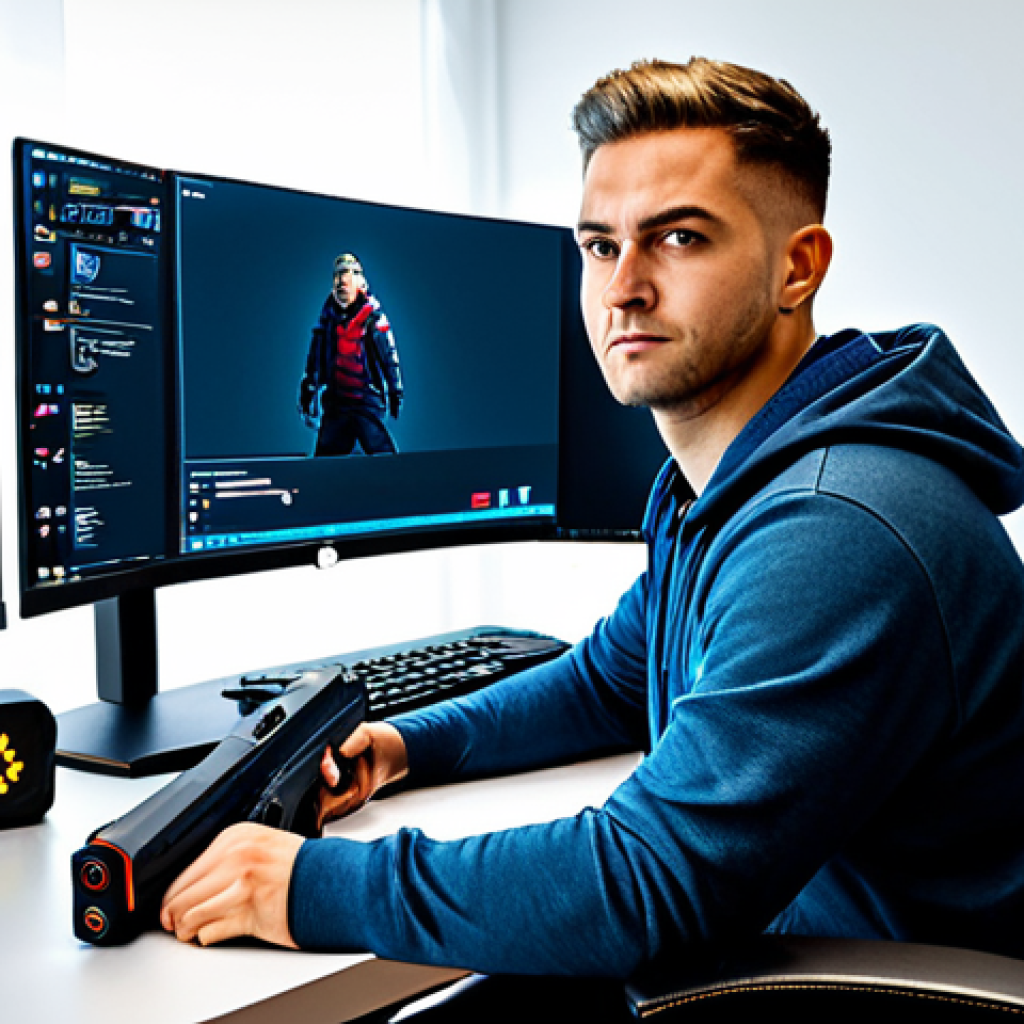 **
"A Valorant player, fully clothed in casual attire, sitting at a gaming desk with a high-end PC setup, the monitor displaying the Vandal rifle in-game, appropriate content, safe for work, perfect anatomy, correct proportions, professional gaming atmosphere, modern room setting, well-lit, family-friendly, professional quality, natural pose."
**