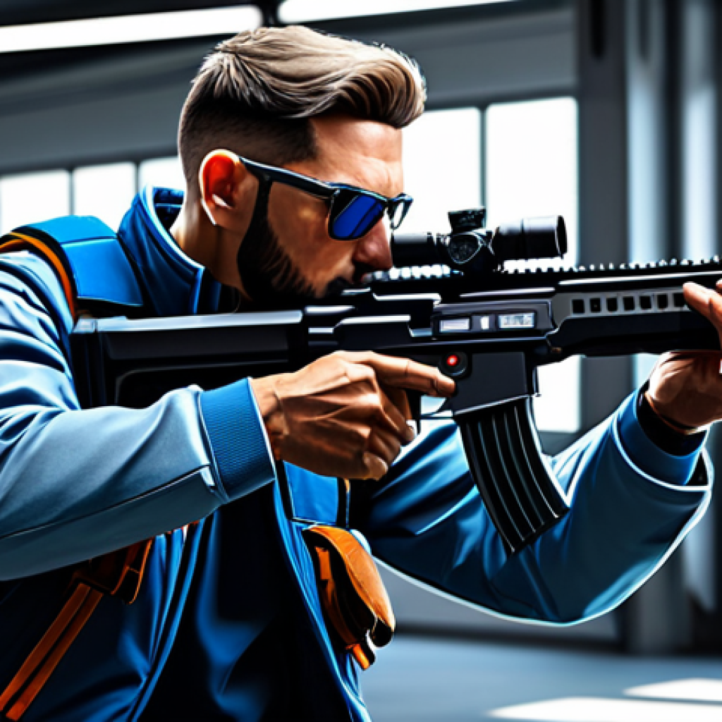 Practice Range Mastery**
"A Valorant player in a casual outfit, fully clothed, practicing aiming in the training range with a Vandal rifle, appropriate attire, safe for work, perfect anatomy, natural proportions, digital art, clean lines, bright lighting, professional."
**