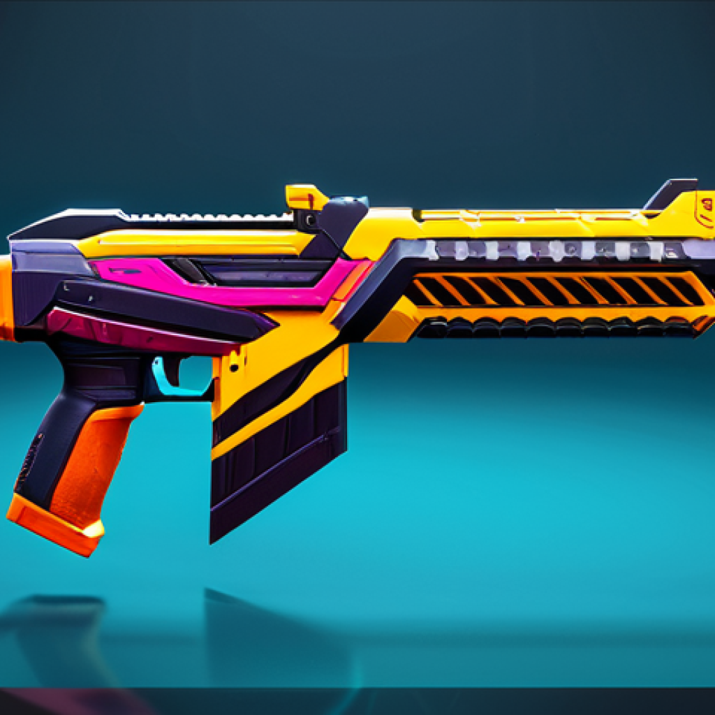 발로란트 배틀 패스 혜택 - Weapon Skin Showcase**
"Close-up of a vibrant and intricately designed weapon skin from the Valoran...