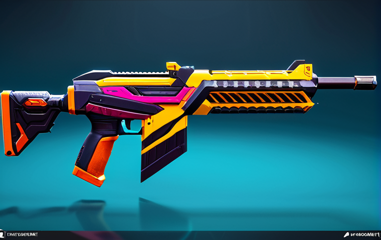 발로란트 배틀 패스 혜택 - Weapon Skin Showcase**
"Close-up of a vibrant and intricately designed weapon skin from the Valoran...