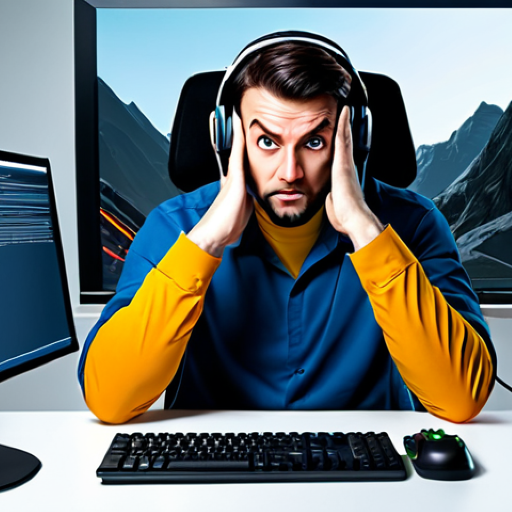 발로란트 새로운 버그 리포트 방법 - Frustrated Gamer Reporting a Bug**
"A gamer sitting at their computer, looking frustrated and gestu...