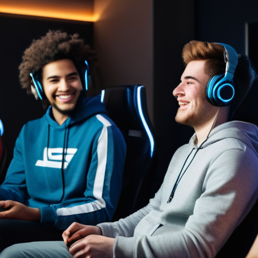 발로란트 경기 중 채팅 예절 - **Prompt: The Positive Start**
"A diverse group of four young adult gamers, two male and two fem...