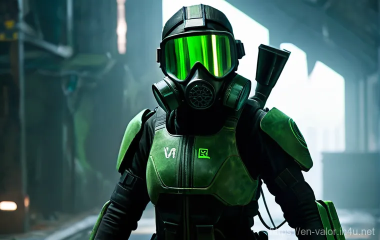 발로란트 신규 맵 투어 - **Viper Dominating Site B:**
A female agent, Viper, in her full combat suit and gas mask, stands...