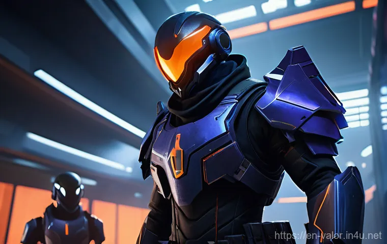 발로란트 스킬 메타 분석 - A cinematic, wide-angle shot of Valorant agent Omen on the Ascent map. He is mid-ability, with two p...