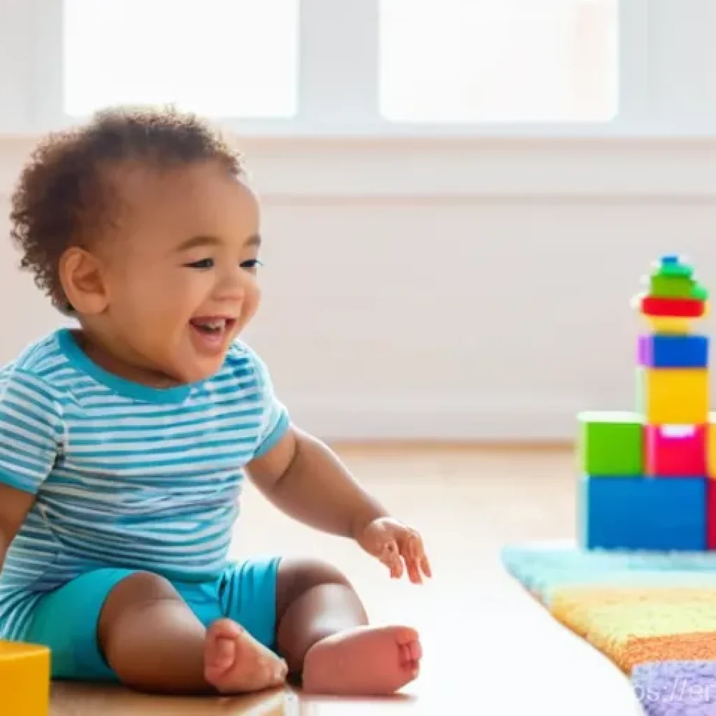 발로란트 초보자와 숙련자 차이 - A cheerful toddler, approximately 18 months old, giggling as they sit on a soft, plush rug. They are...