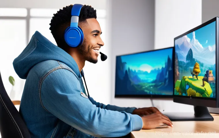 발로란트 커뮤니티에서 살아남는 법 - A focused, diverse young adult (wearing a comfortable, stylish hoodie and jeans) is seated at a gami...