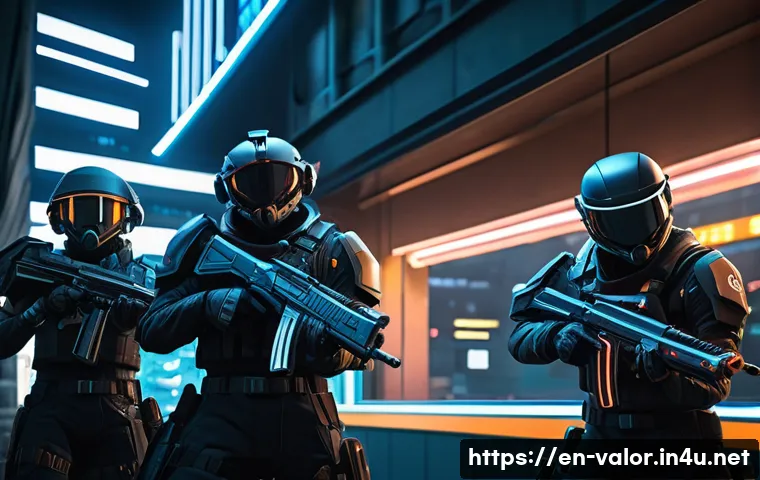 발로란트 새로운 콘텐츠 아이디어 - **Prompt:** A dynamic, wide-angle shot of four diverse Valorant agents (e.g., Jett, Omen, Sage, Kill...