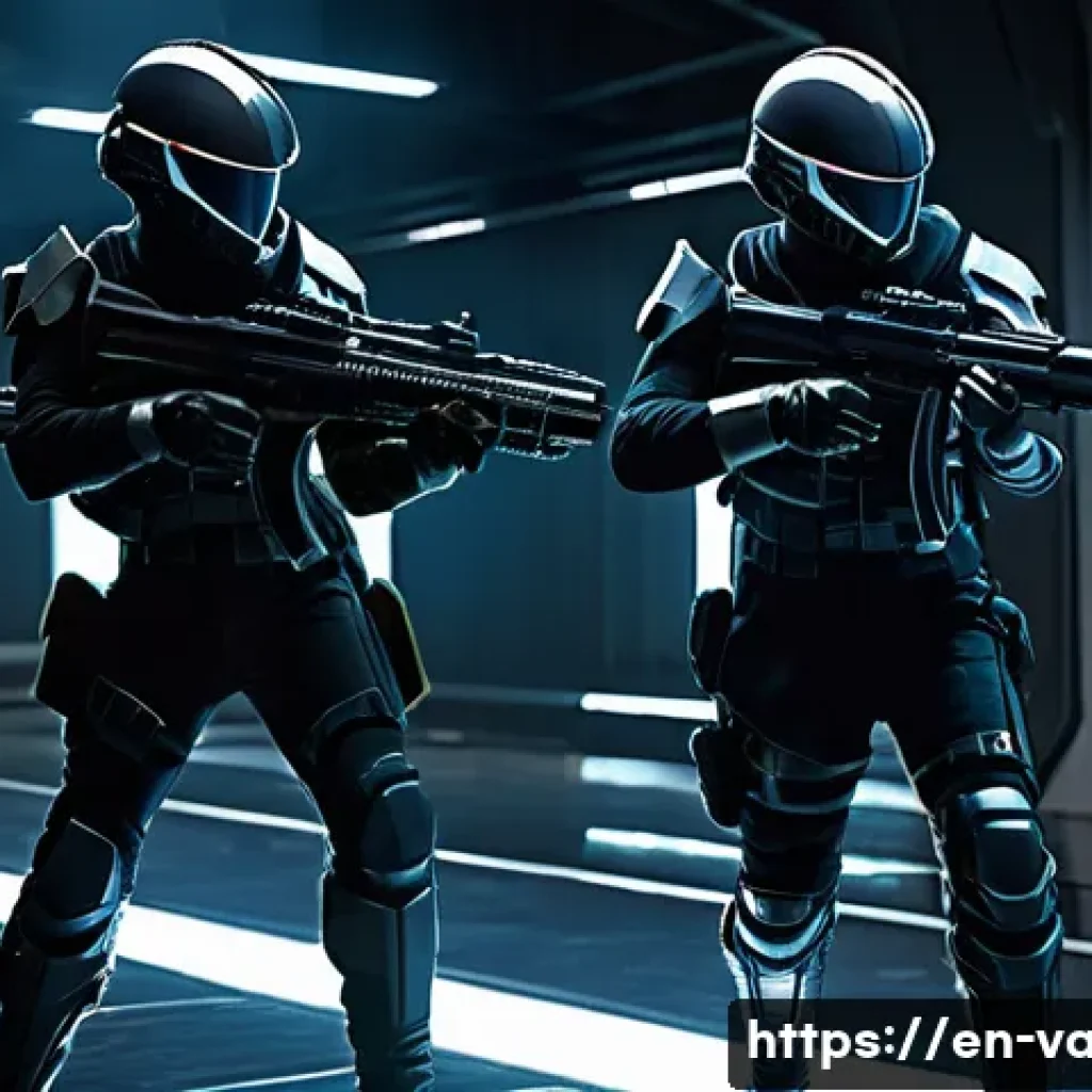 발로란트 친구와 협력 플레이 전략 - **Prompt:** A dynamic, wide-shot scene depicting a futuristic tactical shooter team executing a coor...