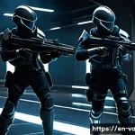 발로란트 친구와 협력 플레이 전략 - **Prompt:** A dynamic, wide-shot scene depicting a futuristic tactical shooter team executing a coor...