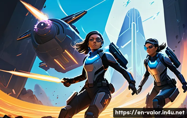 발로란트 최고의 경기 전략 콘텐츠 - A vibrant, dynamic illustration depicting three Valorant agents executing a coordinated entry onto a...