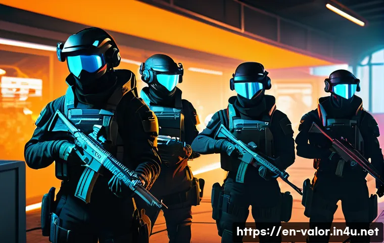 발로란트 게임 내 경제 시스템 - A dynamic in-game Valorant scene showing a coordinated team buy phase inside a futuristic urban map....