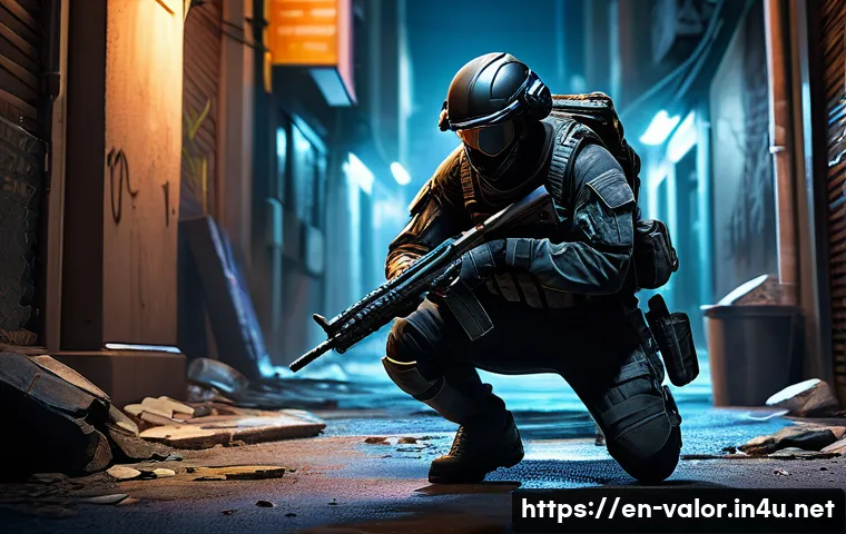 발로란트 초보자가 알아야 할 요소 - A dynamic action scene of a tactical first-person shooter player character wearing lightweight, futu...