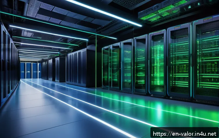 발로란트 서버 안정성 개선 - A futuristic global data center hub glowing with neon blue and green lights, showing multiple server...