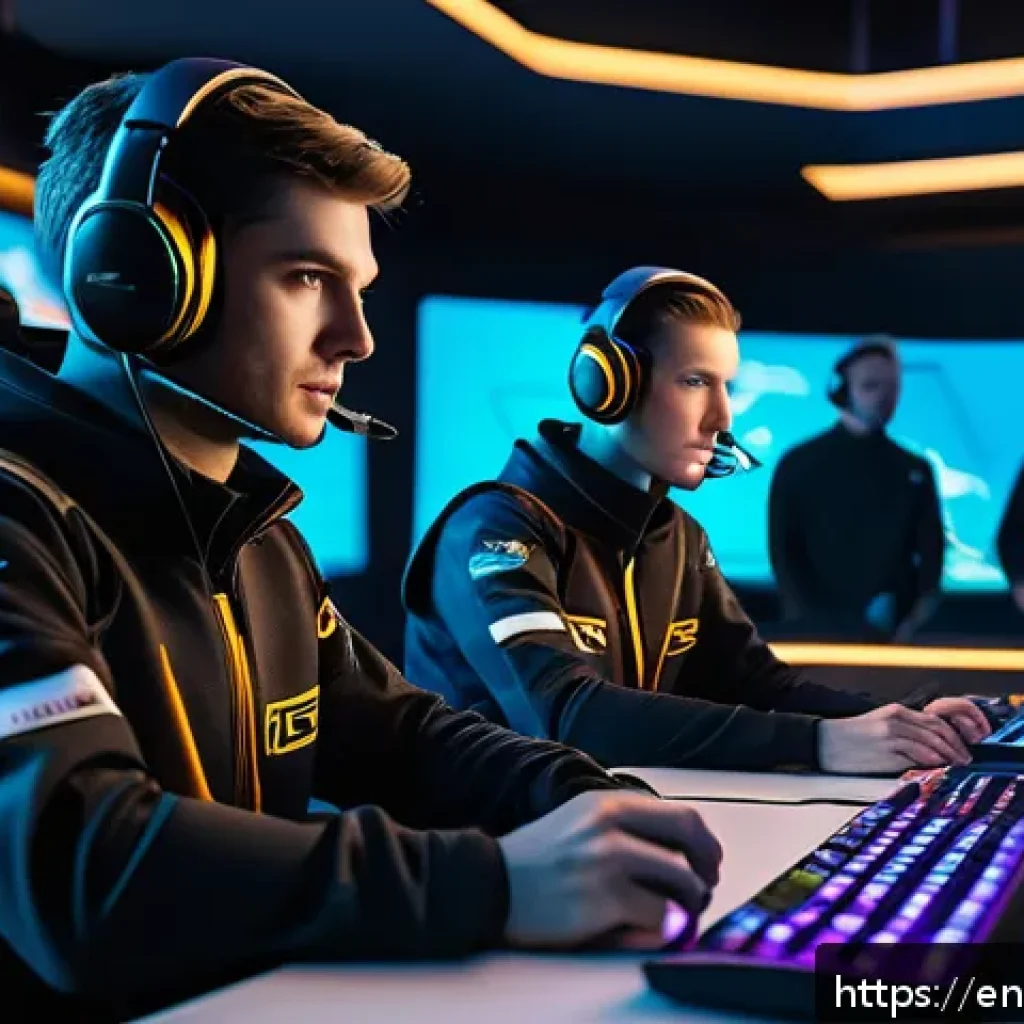 발로란트 승률 통계 분석 - A dynamic esports team huddle in a futuristic gaming arena, featuring five diverse players wearing s...