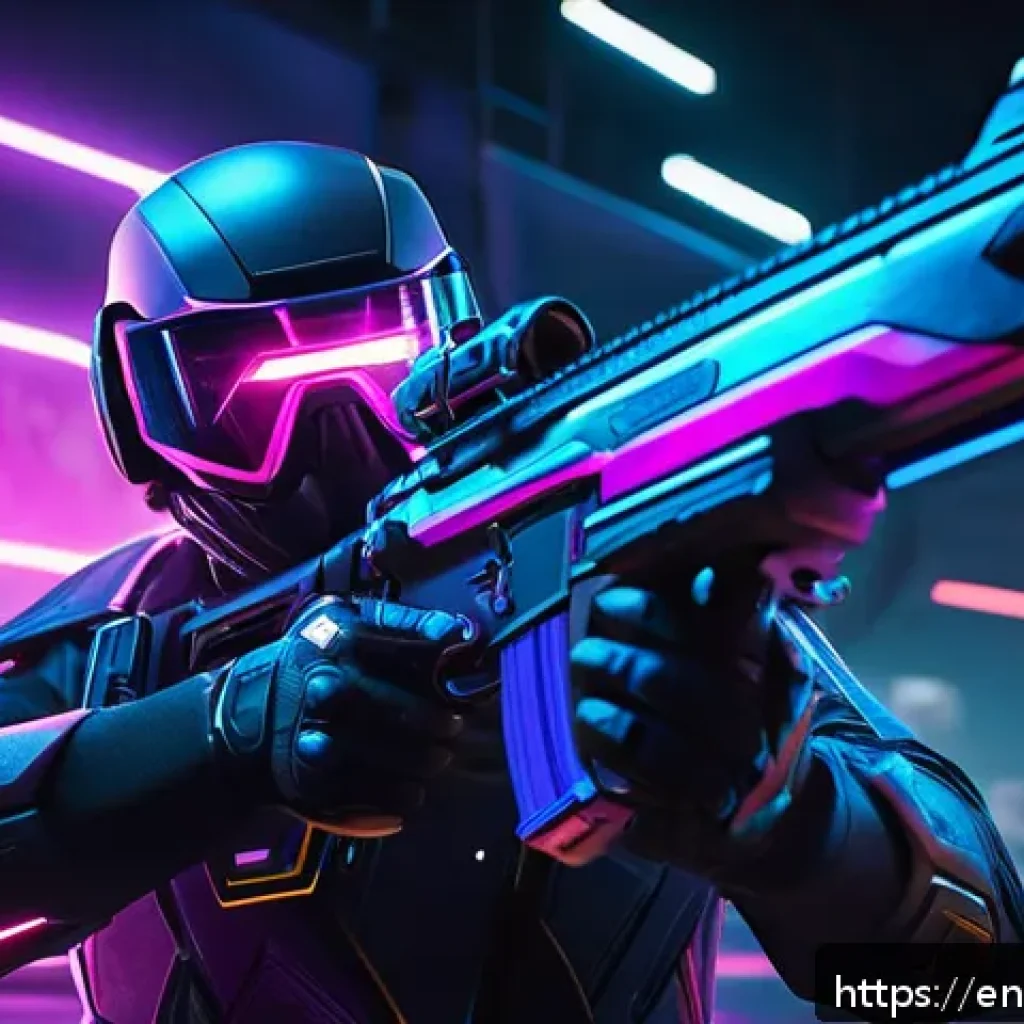 발로란트 스펙트럼 시리즈의 인기 요인 - A futuristic Valorant Spectrum Series weapon skin showcased in a dynamic first-person shooter scene,...