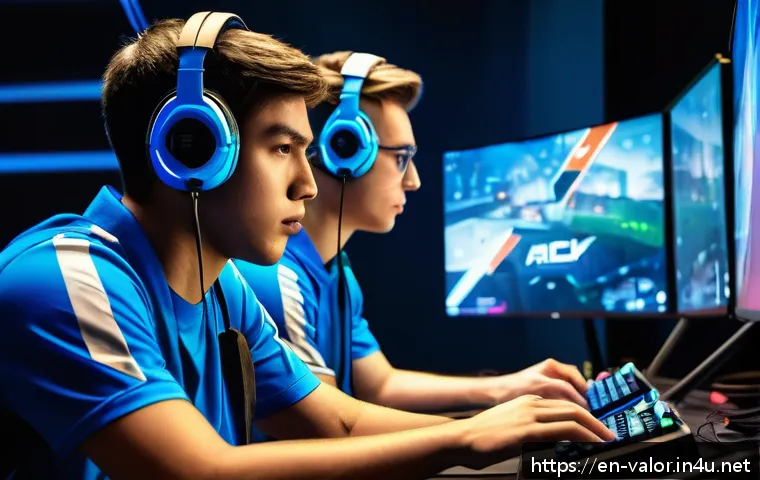 발로란트 최고의 경기 전략 - A dynamic esports team in a high-stakes tactical shooter game, gathered around a digital map display...