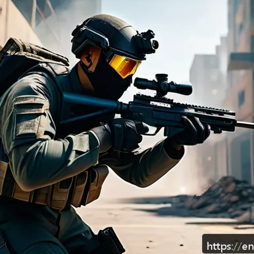 발로란트 오퍼레이터 활용법 - A highly detailed first-person shooter scene set in a modern urban map resembling Valorant&rsquo;s Bind, f...