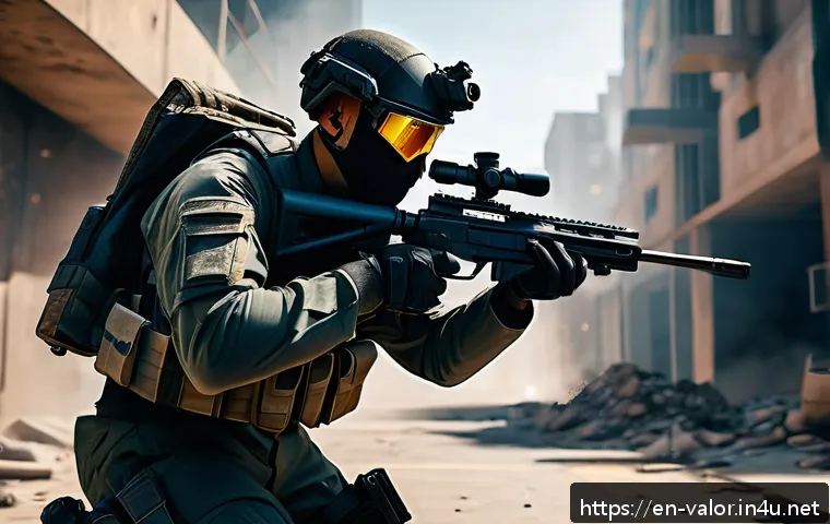 발로란트 오퍼레이터 활용법 - A highly detailed first-person shooter scene set in a modern urban map resembling Valorant’s Bind, f...