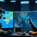 Home 23 발로란트 신규 유저와의 협력 전략 - A dynamic in-game tactical scene from a first-person shooter game, showing a diverse team of four pl...