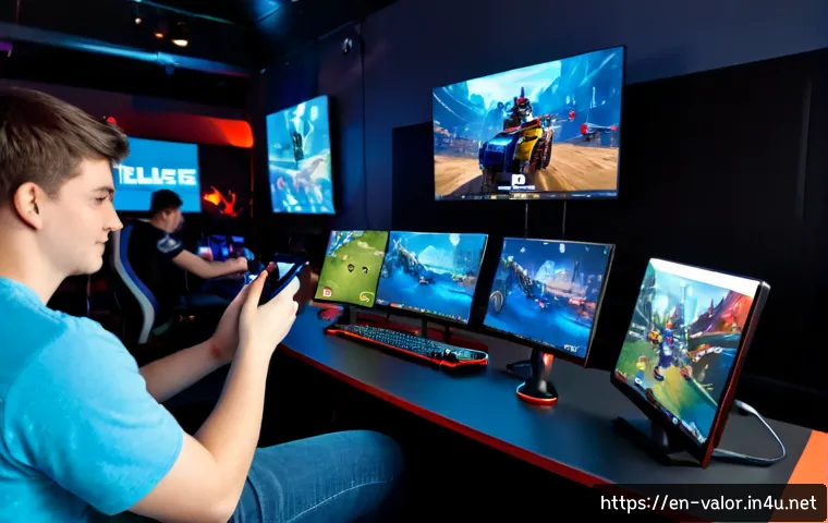 발로란트 유저 기반 콘텐츠 확장 - Photorealistic esports community scene in a modern American gaming lounge, diverse young adult frien...